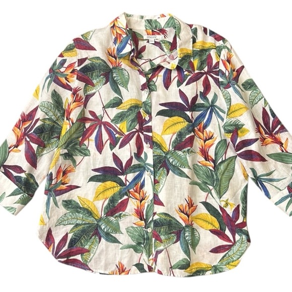 Chico’s No Iron Linen 3/4 Sleeve Floral Tropical Shirt Size 16 - Picture 10 of 15